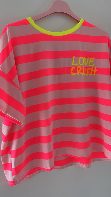 KURZARMSWEATSHIRT LOVECRUSH - GELB/PINK