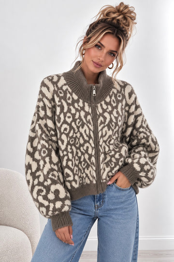 ZIPPERCARDIGAN LEO - TAUPE/CREME