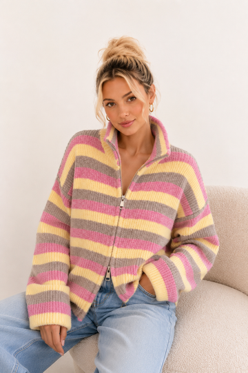 ZIPPERCARDIGAN LIONA - BEIGE/PINK/GELB