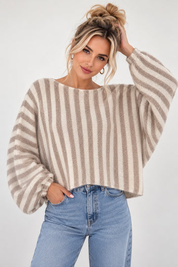 OVERSIZEPULLOVER STRIPES BETTI - CREME/BEIGE