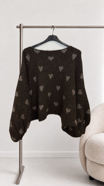 OVERSIZEPULLOVER HEART BETTI - COFFEE/TAUPE