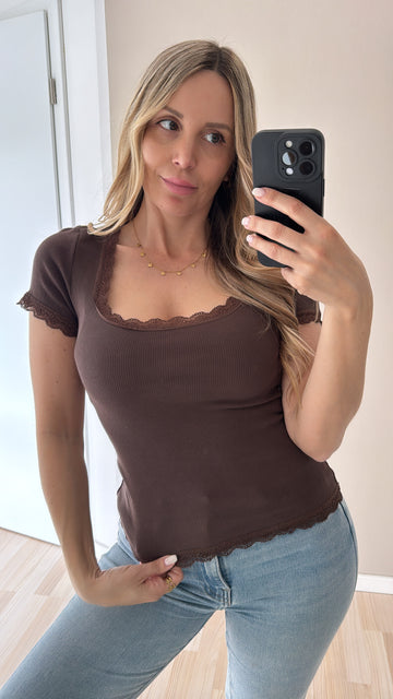 SPITZENSHIRT JULIA - COFFEE