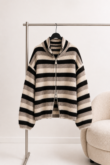 ZIPPERCARDIGAN LIONA - CREME/TAUPE/COFFEE