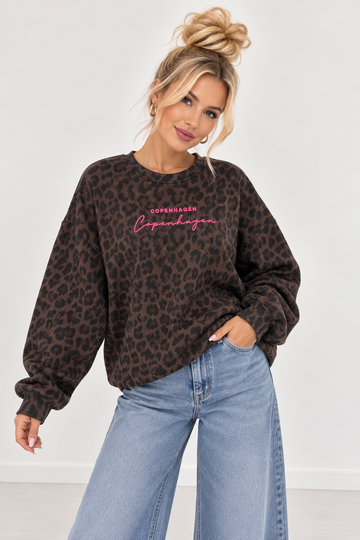 BAUMWOLLSWEATER LEO COPENHAGEN - COFFEE/PINK