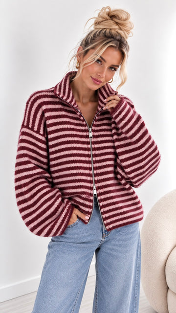ZIPPERCARDIGAN DUA - ROSA/WINE