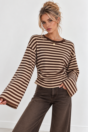 LANGARMSHIRT STRIPES - BEIGE/SCHOKO