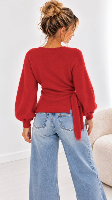 WICKELCARDIGAN LINI - ROT