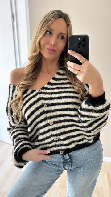 EINZELTEIL STRICKCARDIGAN STRIPES - SCHWARZ/CREME