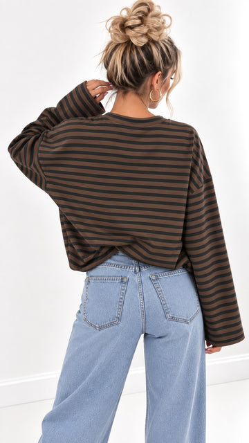 CROPPED SWEATSHIRT SONI - COFFEE/SCHWARZ