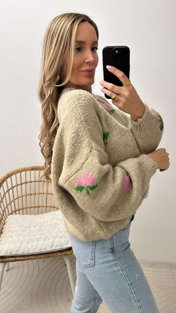 SHORTPULLI ROSES - TAUPE
