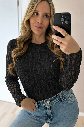 SPITZENLANGARMSHIRT DORA - SCHWARZ