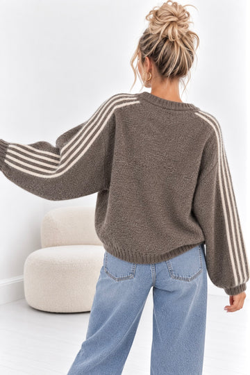 STRICKPULLOVER SINLA - TAUPE/CREME