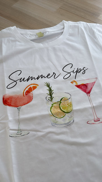 BAUMWOLLSHIRT SUMMER SIPS - WEISS