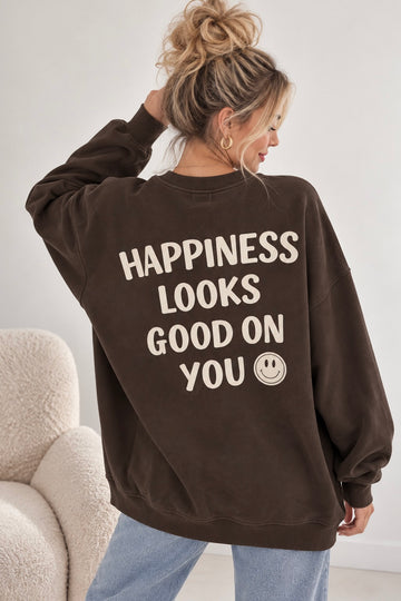 BAUMWOLLSWEATER SMILE - COFFEE/CREME