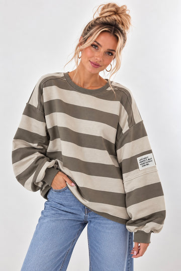 BAUMWOLLSWEATER BINA - CREME/TAUPE