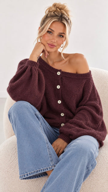 OVERSIZEPULLOVER BUTTON BETTI - PLUM