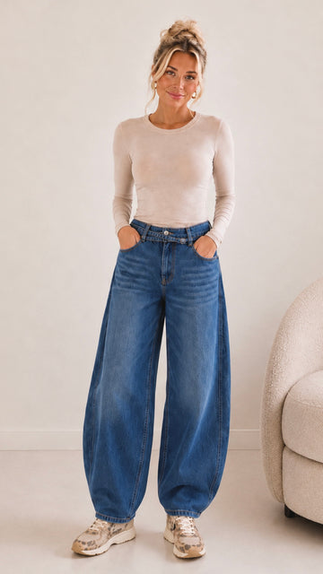BALLON FIT JEANS KARA - MITTELBLAU