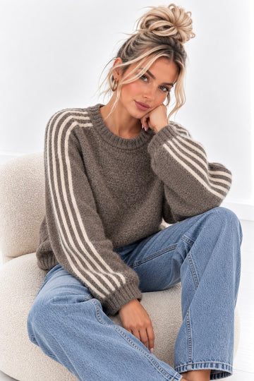 STRICKPULLOVER SINLA - TAUPE/CREME