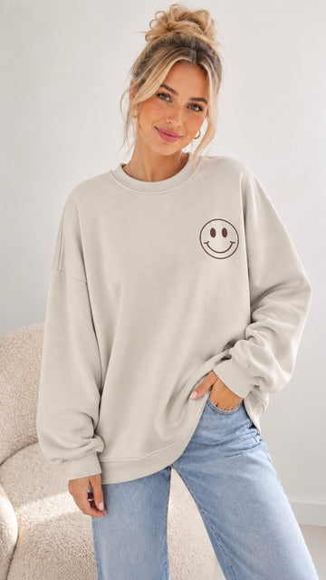 BUTTERSTOFFSWEATER HAPPY - CREME/TAUPE