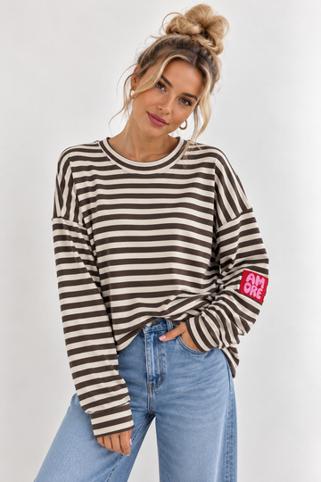 BAUMWOLLSWEATER AMORE - CREME/COFFEE