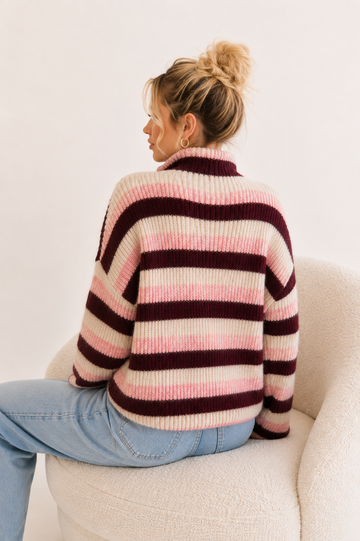 ZIPPERCARDIGAN LIONA - CREME/ROSA/WINE
