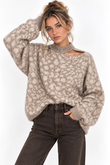 STRICKPULLOVER LEO CUTOUT - BEIGE