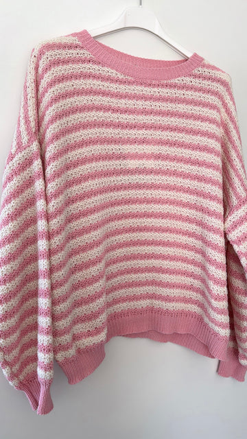EINZELTEIL HÄKELPULLI - ROSA/WEISS
