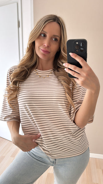 EINZELTEIL BAUMWOLLSHIRT LILLI - TAUPE/CREMEWEISS