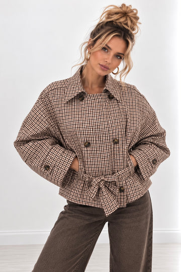 SHORTTRENCHCOAT KARO - HELLBRAUN/COFFEE
