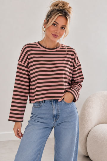 LANGARMSWEATSHIRT HELA - ROSA/COFFEE