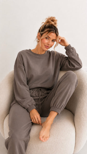 BUTTERSTOFFSWEATER BASIC - DUNKELTAUPE