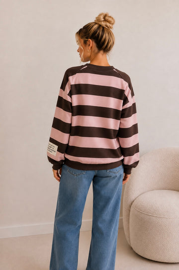 BUTTERSTOFFSWEATER STRIPES - ROSE/COFFEE