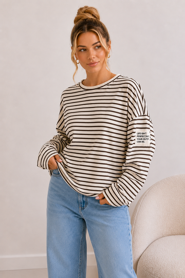 BAUMWOLLSWEATER NURIA - CREME/COFFEE
