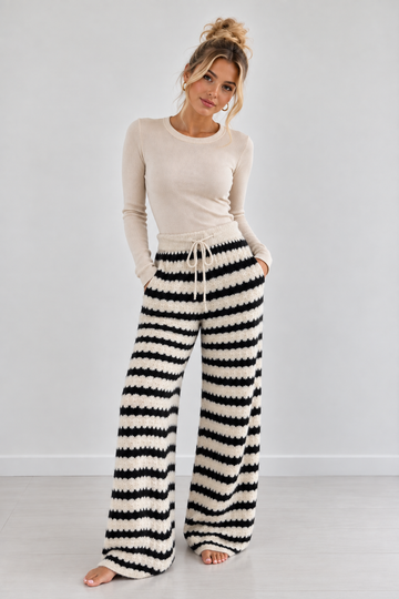 STRICKHOSE COZY - CREME/SCHWARZ