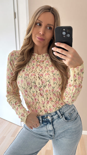 SPITZENLANGARMSHIRT BLUMI - HELLGELB/ROSA
