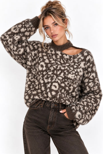 STRICKPULLOVER LEO CUTOUT - TAUPE