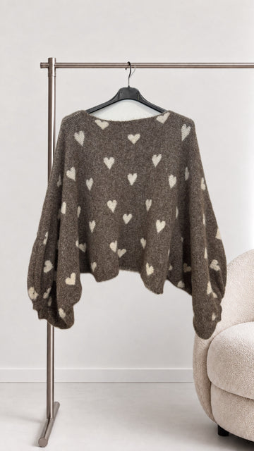 OVERSIZEPULLOVER HEART BETTI - TAUPE/CREME
