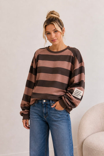 BUTTERSTOFFSWEATER STRIPES - SCHOKO/COFFEE