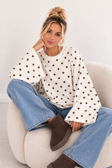 LANGARMSWEATSHIRT DOTS - WEISS/COFFEE