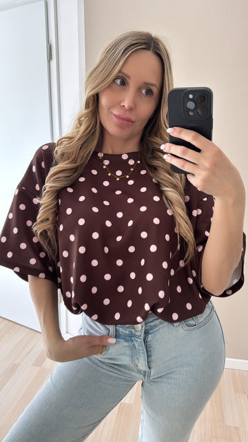 BUTTERSTOFFSHIRT DOTS - COFFEE/WEISS