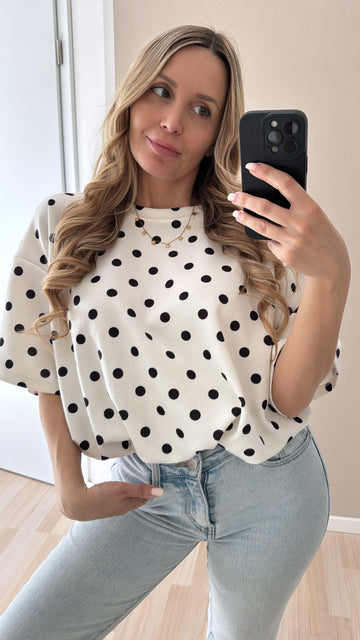 BUTTERSTOFFSHIRT DOTS - WEISS/SCHWARZ