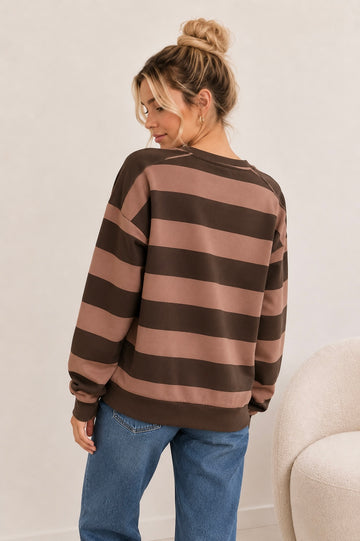 BUTTERSTOFFSWEATER STRIPES - SCHOKO/COFFEE