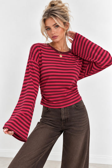 LANGARMSHIRT STRIPES - ROTPINK/BORDEAUX