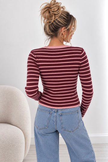 LANGARMSHIRT STRIPI - ROSA/WINE