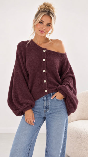 OVERSIZEPULLOVER BUTTON BETTI - PLUM