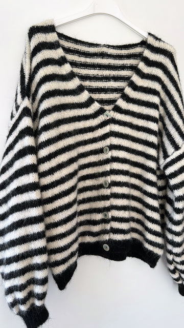 EINZELTEIL STRICKCARDIGAN STRIPES - SCHWARZ/CREME