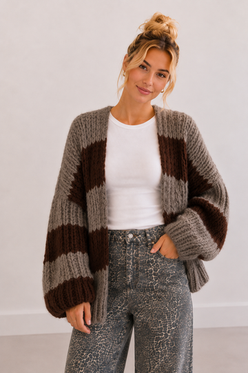 GROBSTRICKCARDIGAN LIMA - TAUPE/COFFEE