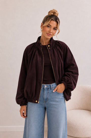 BOMBERJACKE VELOUR - WINE/COFFEE