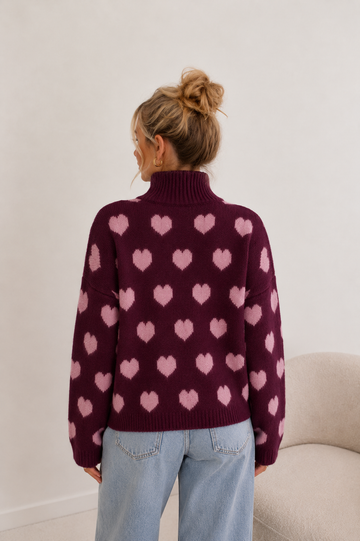 ZIPPERCARDIGAN HEART - WINE