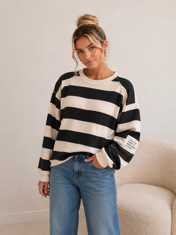BUTTERSTOFFSWEATER STRIPES - CREME/SCHWARZ